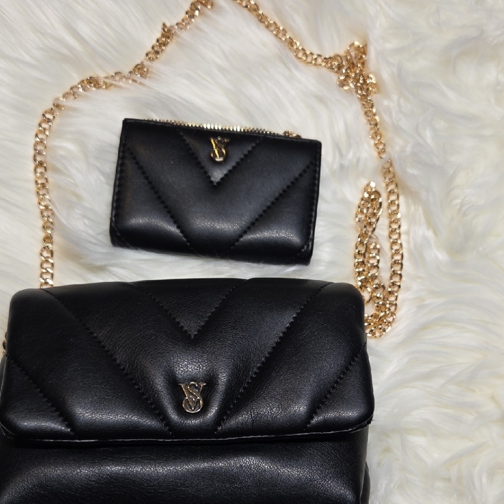 Victoriaa Secret Mini Black Quilted Leather Bag Set